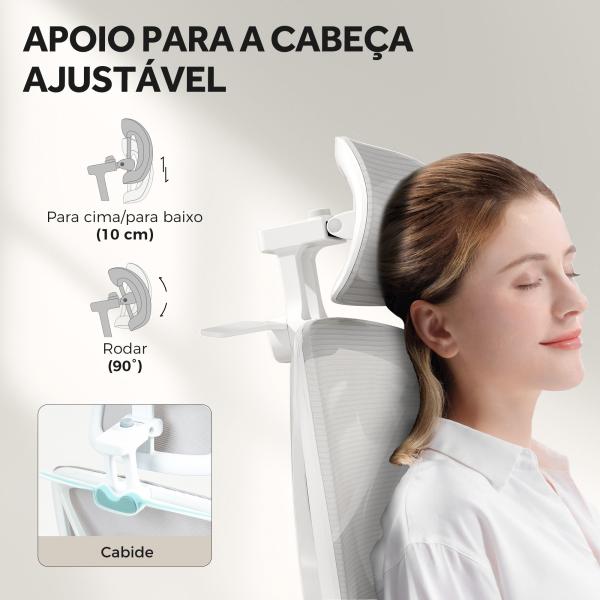 Cadeira de Escritório de Malha Reclinável com Apoio para a Cabeça Ajustável e Altura Regulável 71x70x109 - 119 cm Cinza