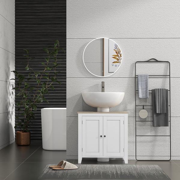 Móvel para Lavatório Pousar com 2 Portas e Prateleira Ajustável Estilo Moderno 60x30x60cm Branco e Madeira