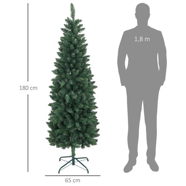 Árvore de Natal Tipo Lápis 180 cm com Base Dobrável e 479 Ramos para Escritório Verde