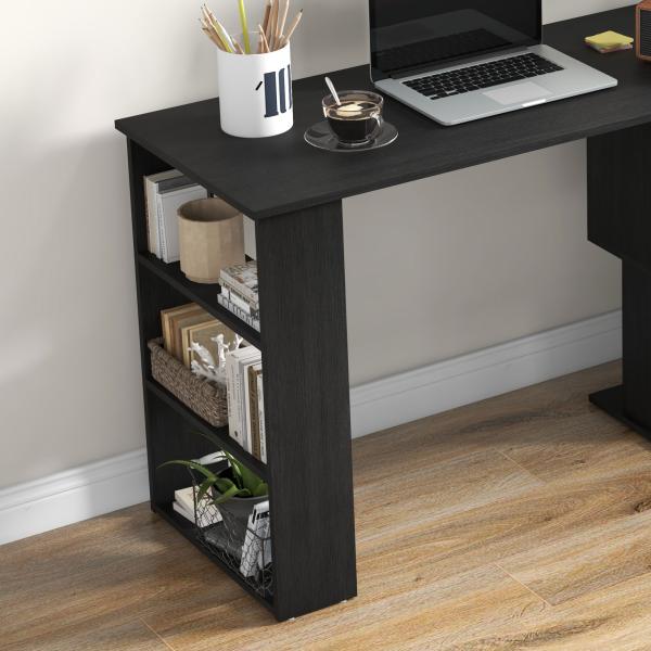 Mesa de Computador Secretária Mesa de Canto Giratória 360° com 5 Prateleiras 120x110x74,5 cm Preto