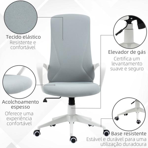 Cadeira de Escritório Ergonómica com Altura Ajustável Função de Inclinação e Encosto Alto 62x56x110 - 119,5 cm Cinza