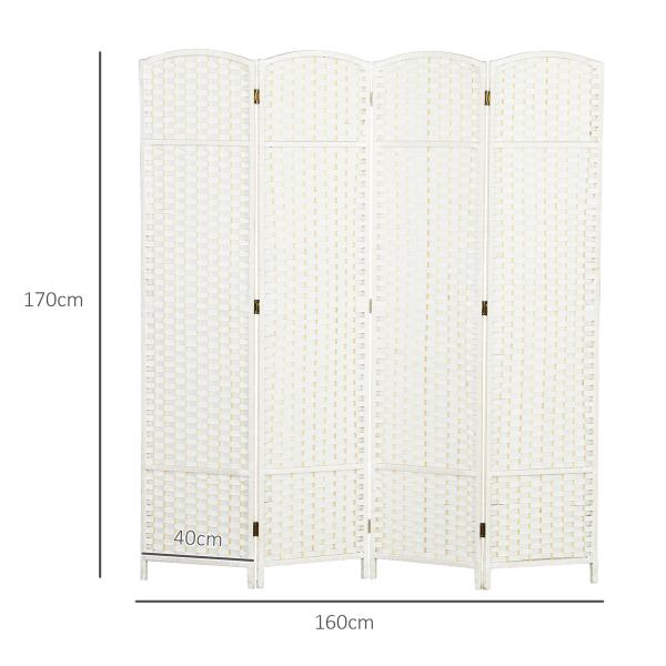 Biombo de 4 Painéis Separador de Ambientes Dobrável 160x170 cm para Sala de Estar Dormitório Escritório Branco
