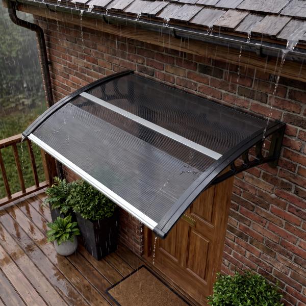 Marquise para Portas e Janelas 100x75x23 cm Marquise de Proteção contra Sol e Chuva com Cobertura de Policarbonato Preto