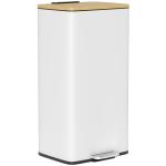 Balde de Lixo de Cozinha com Pedal 20L Tampa de Bambu com Fecho Suave 29,5x29,5x56,8 cm Branco e Madeira