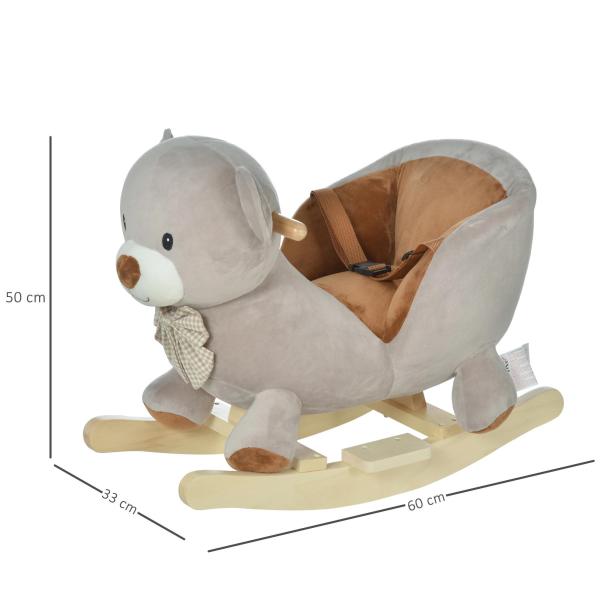 Cavalo de balanço com forma de urso para bebê acima de 18 meses com som 60x33x50