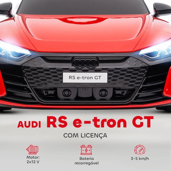 Carro Elétrico AUDI RS E - Tron GT 12V com 2 Motores Controlo Remoto Faróis LED Buzina Música USB 3 - 5km/h 103x58x41 cm Vermelho