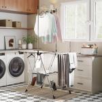 Estendal Vertical Dobrável com Laterais Ajustáveis em 5 Níveis 4 Suportes para Calçado 139x62,5x201 cm Prata
