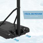 Tabela de Basquetebol de Exterior com Altura Ajustável 235 - 264 cm Suporte para Bola Rodas e Base Recarregável Preto