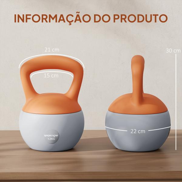 Kettlebell de kg Pesa Russa Preenchida de Areia Metálica e Alça Antiderrapante para Treino em Casa Ginásio Ø21x30 cm Laranja