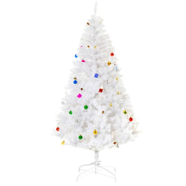 Árvore de Natal Artificial 180cm com 930 Ramos de PVC 48 Decorações Incluidas Decoração de Natal Ø105x180cm Branco