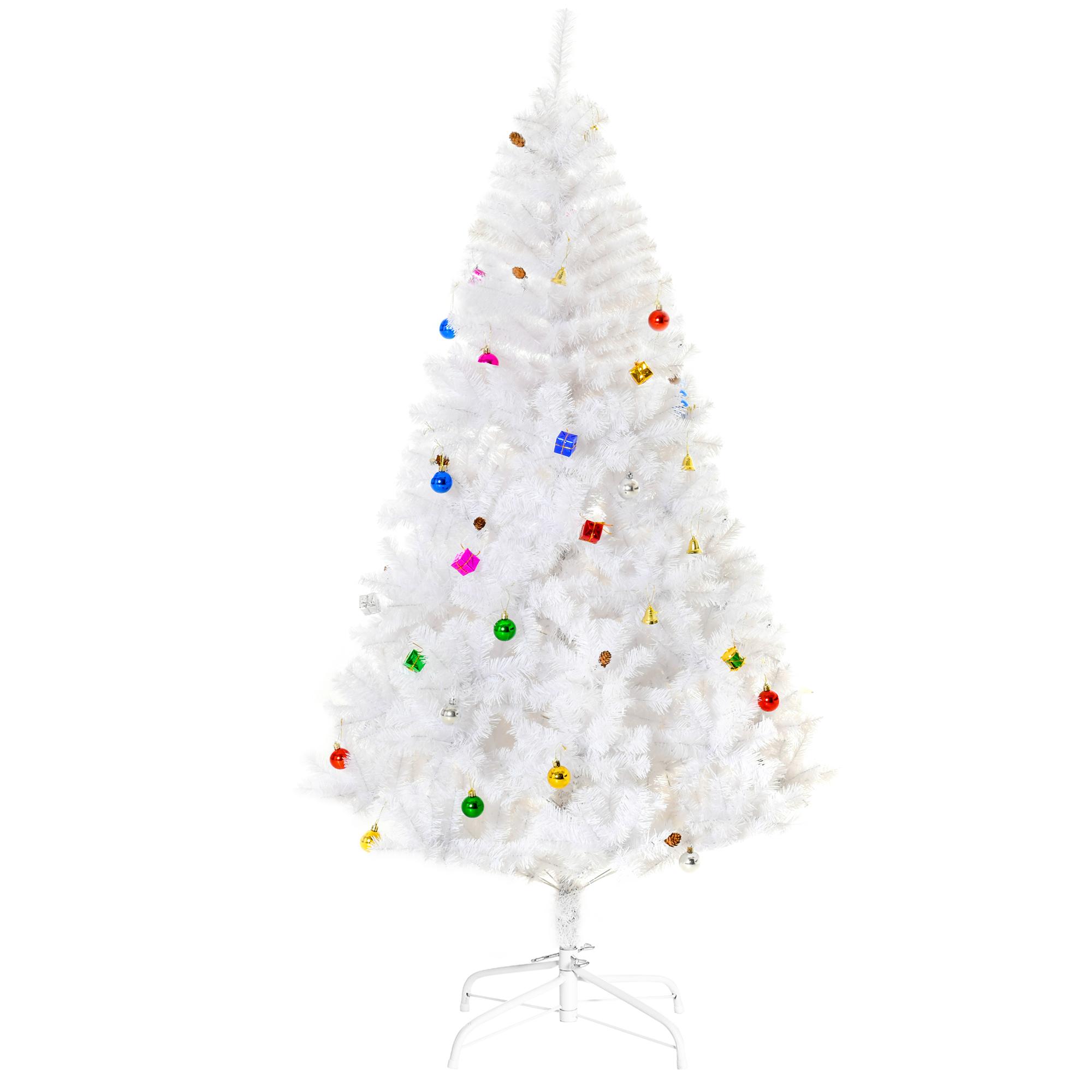 Árvore de Natal Artificial 180cm com 930 Ramos de PVC 48 Decorações Incluidas Decoração de Natal Ø105x180cm Branco