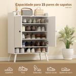 Sapateira de 2 Portas em Ripas Sapateira para Entrada com Prateleiras Ajustáveis Compartimento Aberto para 15 Pares de Sapatos 75x35x97 cm Branco