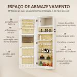 Espelho Joalheiro de Parede com Luzes LED e Fechadura para Pendurar na Parede ou na Porta 37x10,5x108 cm Branco