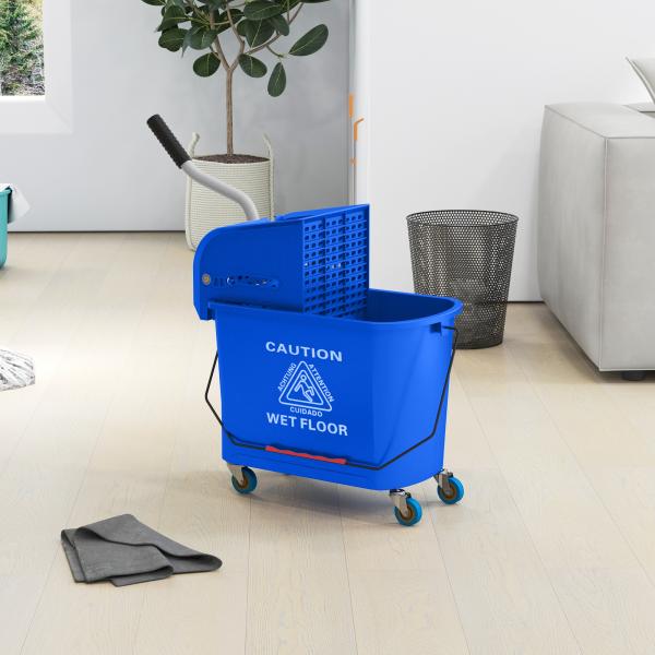 Balde de Esfregona com Rodas 20 L Balde com Escorredor e Asa de Transporte para Uso Doméstico e Comercial Azul
