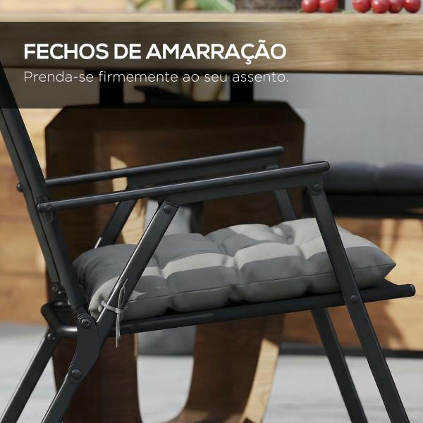Conjunto de 6 Almofadas para Cadeiras de Jantar 40x40 cm 6 Unidades Almofadas para Cadeiras de Jardim Acolchoadas com Fitas Cinzento