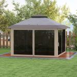 Tenda Dobrável Pop - up com Altura Ajustável Proteção UV50+ Telhado Duplo e Redes Mosquiteiras 4x4x2,8 m Cinzento Claro