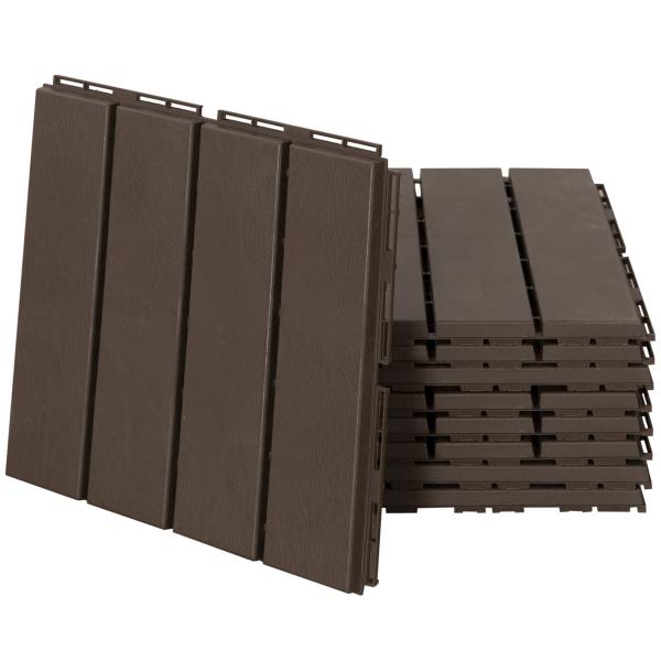Conjunto de 9 Estrados 30x30cm com Área de 0.81 m² para Exterior e Interior Estrados com Sistema Click com Superfície Antiderrapante para Balcão Terraço Jardim Marrom