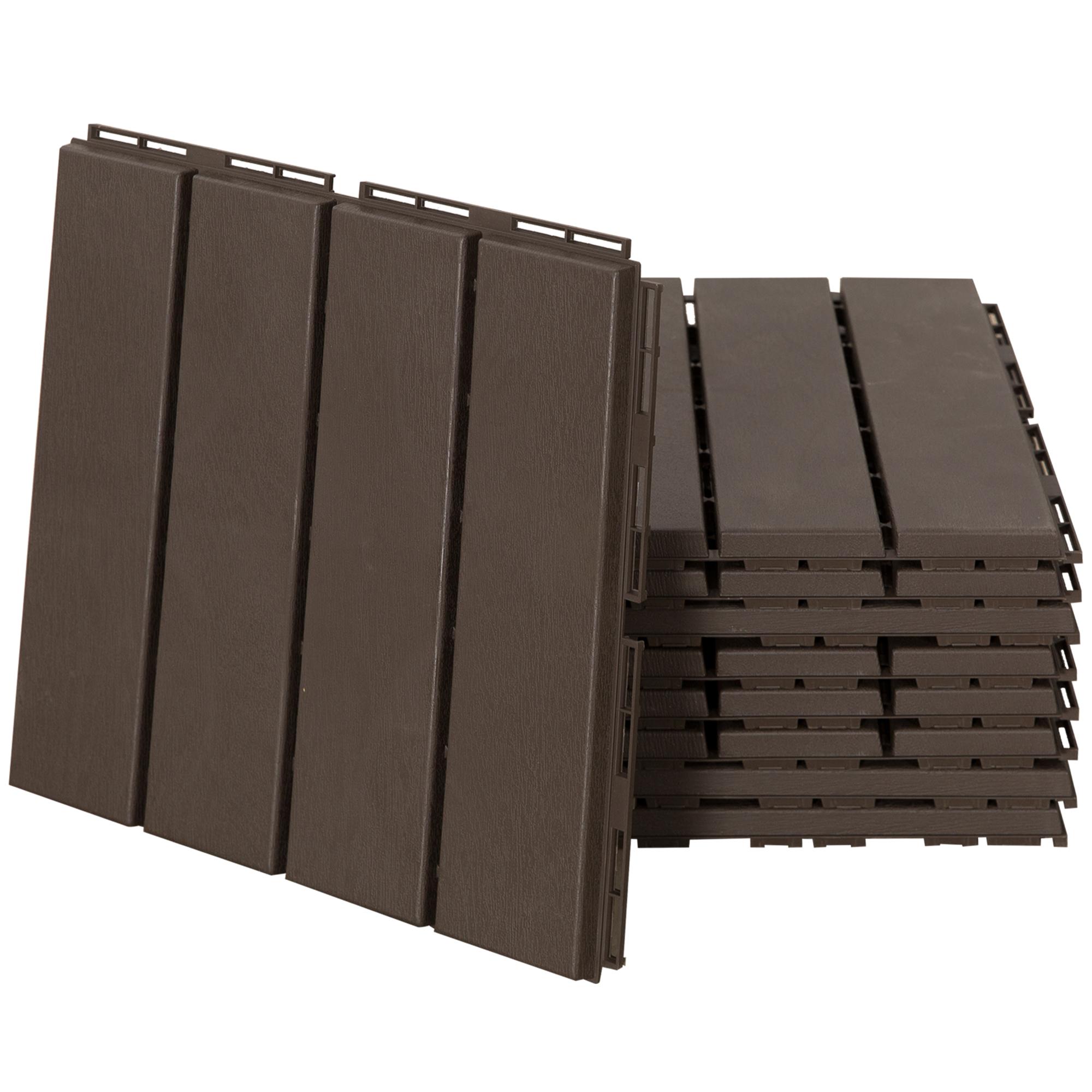 Conjunto de 9 Estrados 30x30cm com Área de 0.81 m² para Exterior e Interior Estrados com Sistema Click com Superfície Antiderrapante para Balcão Terraço Jardim Marrom
