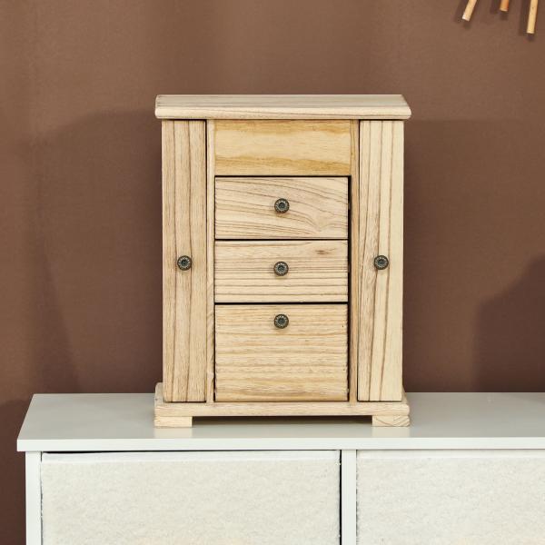 Caixa Joias de Madeira de 4 Níveis Organizador de Joias com 2 Gavetas e Espelho 26,5x16x33,5 cm Madeira