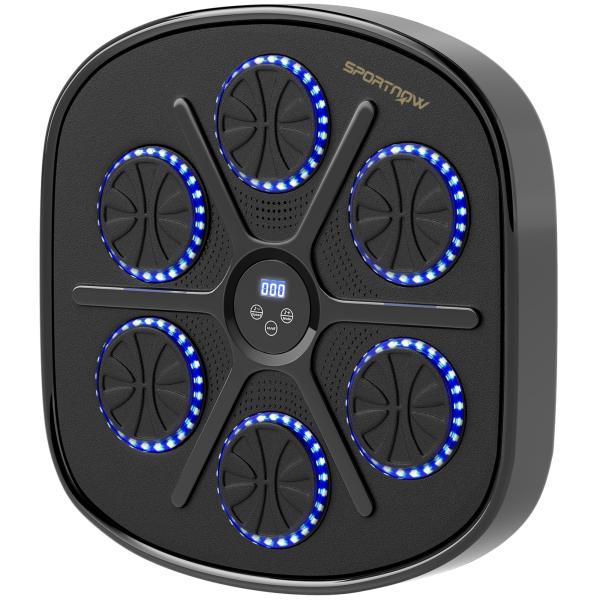 Máquina de Boxe Musical com 9 Modos de Velocidade Luvas e Conexão Bluetooth Luzes LED 41,8x44,6x7,5 cm Preto