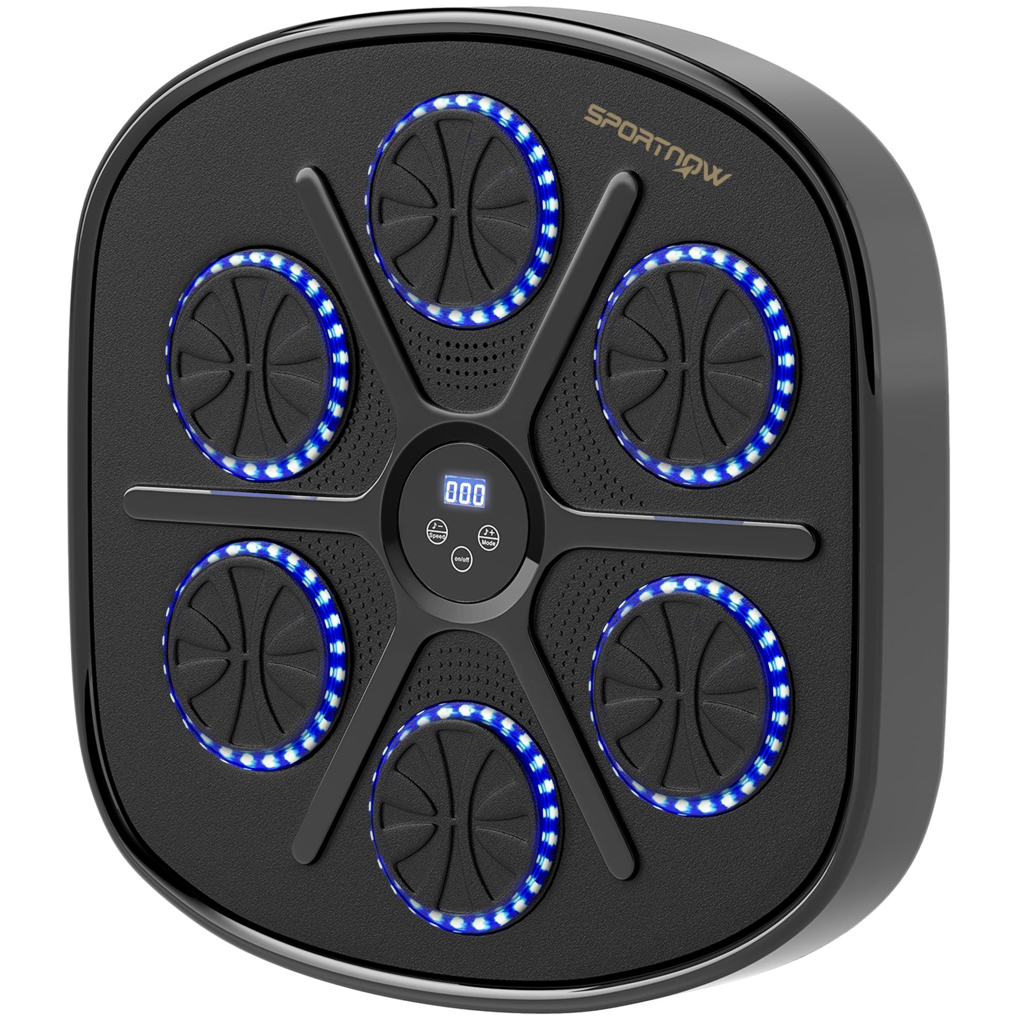 Máquina de Boxe Musical com 9 Modos de Velocidade Luvas e Conexão Bluetooth Luzes LED 41,8x44,6x7,5 cm Preto