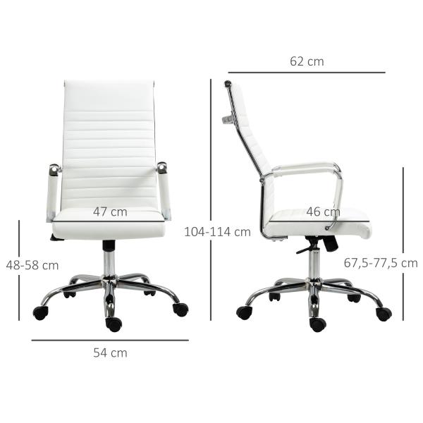 Cadeira de Escritório Ergonómica Giratória 360° Basculante com Altura Ajustável 54x62x104 - 114 cm Branco