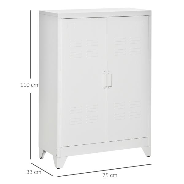 Armário de Metal de Armazenamento com Dupla Porta 2 Prateleiras com Altura Ajustável Armário para Escritório 75x33x110 cm Branco