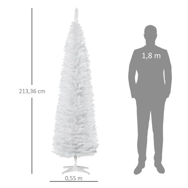 Árvore de Natal Artificial 210 cm Ignífugo com 199 Ramos de PVC Decoração de Natal para Interiores Branco
