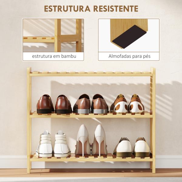 Sapateira de Madeira de 3 Níveis para até 9 Pares de Sapatos para Entrada Corredor Dormitório 70x26x57,5 cm Madeira