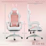Cadeira Gaming Giratória de Couro PU com Altura Ajustável Inclinável 135° Apoio para a Cabeça 65x63x136 - 142 cm Rosa e Preto