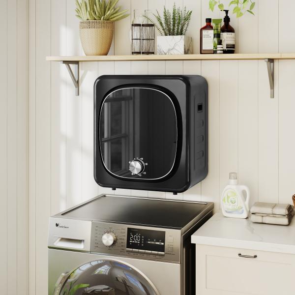 Máquina de Secar Roupa de Exaustão 4 kg 800W Anti - Vincos Esterilização 5 Programas Carga Frontal 48x40x56 cm Preto