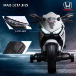 Mota Elétrica com Licença HONDA para Crianças de 3 - 5 Anos Mota a Bateria 6V com Farol Buzina Música 90x44x52cm Branco