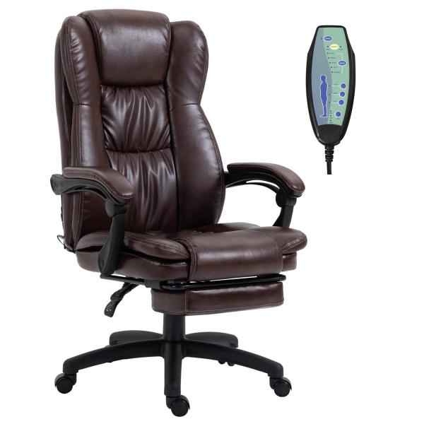 Cadeira de Escritório e Giratória Cadeira de Escritório com Altura Ajustável 6 Pontos de Massagem Controle Remoto e Apoio para os Pés Retrátil 68,5x68,5x119 - 127cm Marrom