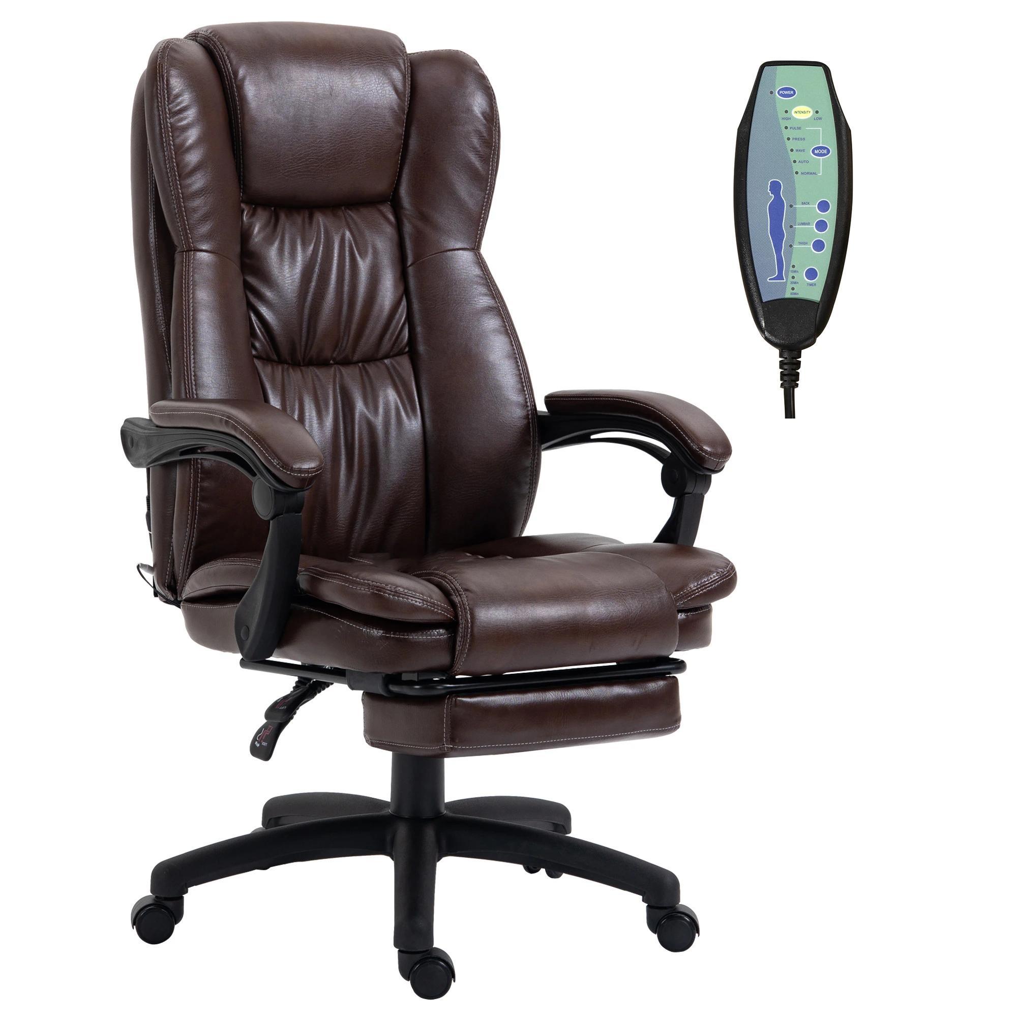 Cadeira de Escritório e Giratória Cadeira de Escritório com Altura Ajustável 6 Pontos de Massagem Controle Remoto e Apoio para os Pés Retrátil 68,5x68,5x119 - 127cm Marrom
