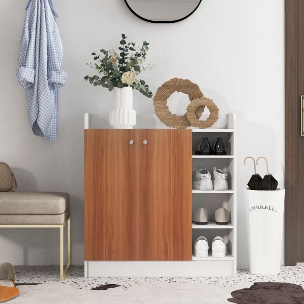 Sapateira com 2 Portas Prateleiras Interiores e 4 Prateleiras Exteriores com Altura Ajustável 83x30x90 cm Madeira