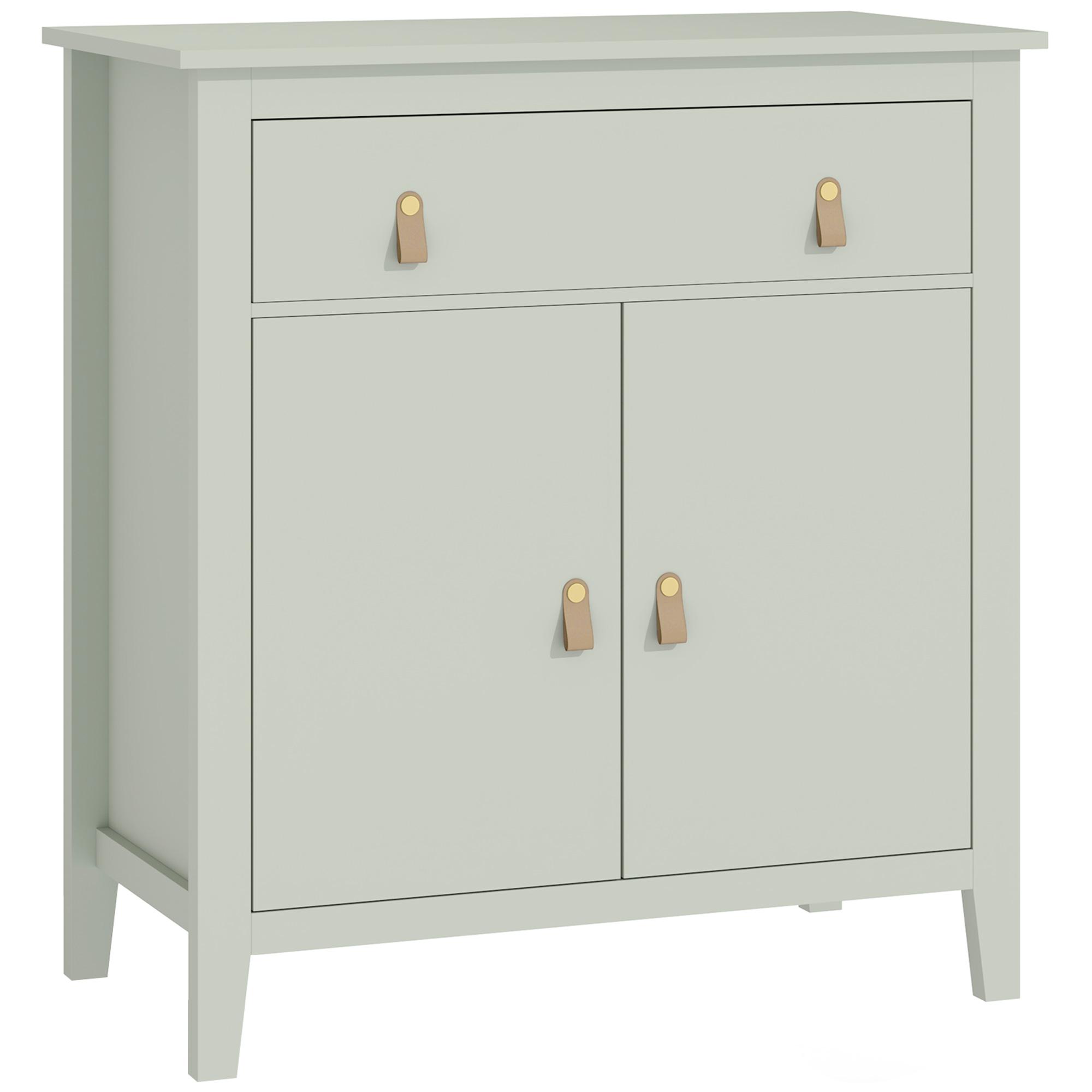 Aparador com Gaveta e Armário de 2 Níveis com Prateleira Ajustável Base Elevada e Amplo Tampo 80x40x90 cm Verde Claro