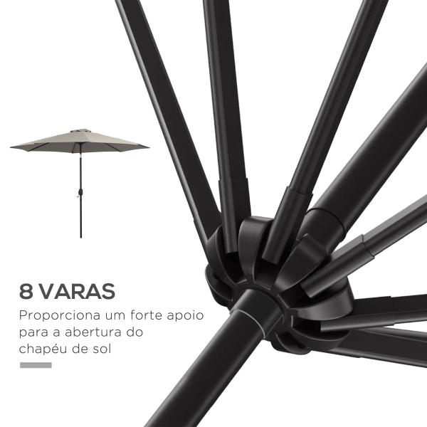 Chapéu de Sol de Jardim Ø295x250 cm com Manivela Chapéu de Sol Exterior com Mecanismo de Inclinação e Mastro Desmontável de Metal para Terraço Piscina Pátio Cinza