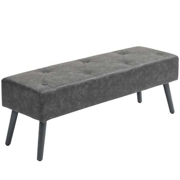 Banco de Pé de Cama Multifuncional Clássico Banco Dormitório com Pés de Madeira e Assento Acolchoado 114x38x42 cm Cinza