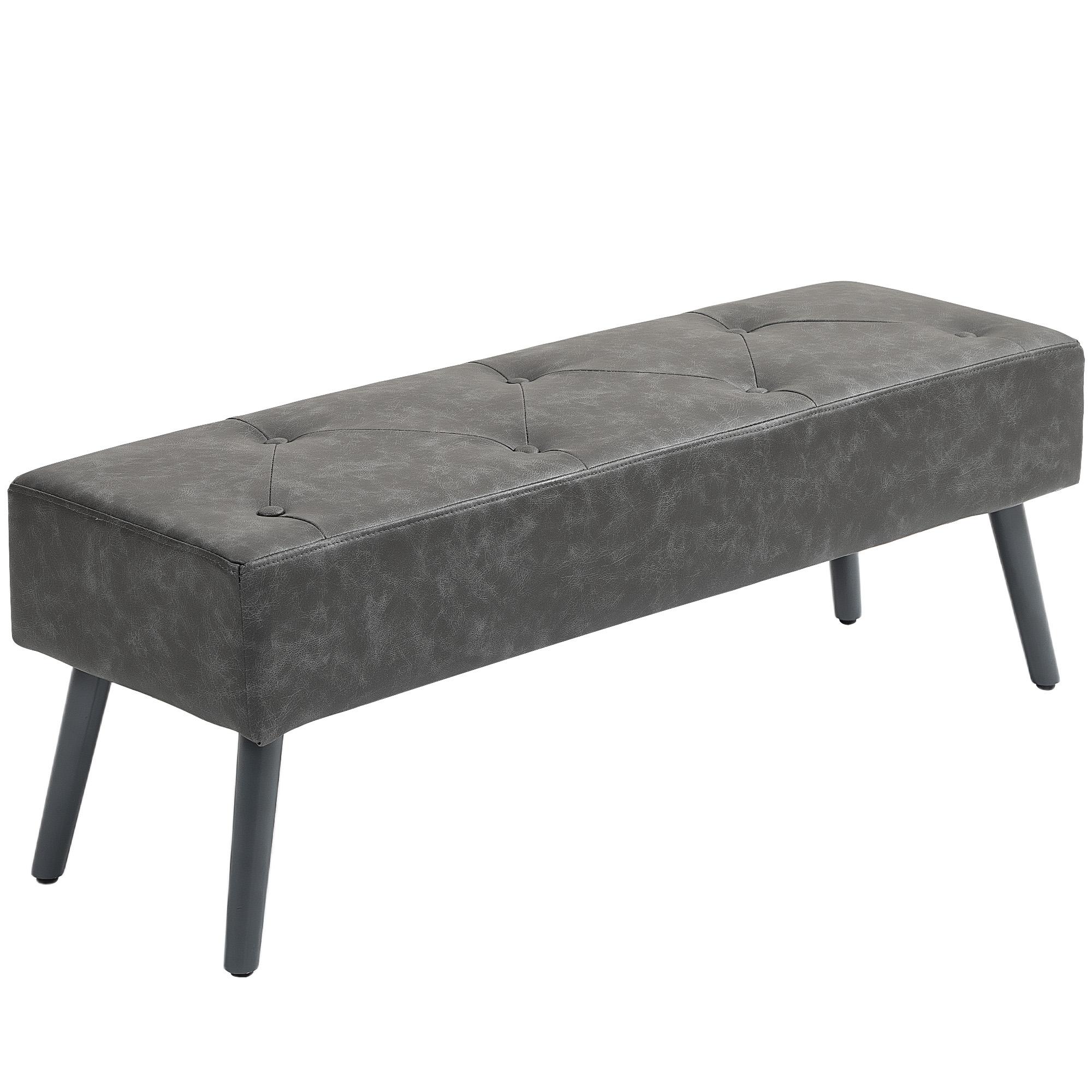 Banco de Pé de Cama Multifuncional Clássico Banco Dormitório com Pés de Madeira e Assento Acolchoado 114x38x42 cm Cinza