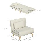 Poltrona 2 em 1 Sofá Cama Individual Dobrável com Encosto Ajustável e Almofada Carga 125 kg 90x78x79 cm Bege