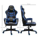 Cadeira Gaming Cadeira de Escritório Ergonómica com Altura Regulável Basculante Apoio de Cabeça 61x70x121 - 129 cm Azul