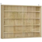 Vitrine de Parede de Madeira com Prateleiras Ajustáveis e 2 Portas Corredeiras de Vidro para Coleções 80x9,5x60 cm Carvalho