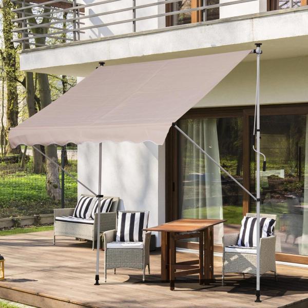 Toldo Manual Retrátil 200x150 cm com Manivela de Alumínio Ângulo Ajustável Proteção Solar para Varanda Jardim Pátio Branco