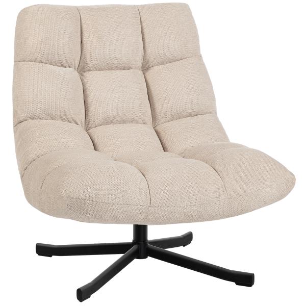 Poltrona Giratória Moderna Poltrona de Sala de Estar com Base de Cruz Estofada em Chenille Impermeável Assento Extra Largo e Pernas de Aço Poltrona Relax para Sala de Estar Quarto 75x95x90 cm Creme