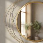 Espelho Decorativo de Parede Adorno de Parede Metálico Ø65 cm com Ganchos para Sala de Estar Quarto Corredor Dourado