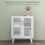 Aparador de 2 Portas Aparador de Sala com 2 Prateleiras Portas Transparentes para Cozinha e Entrada Branco 61x35x75 cm
