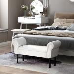 Banco de Pé de Cama Banco com Braços Curvados Estofado e Pés de Madeira Carga Máxima 130kg 102x31x51cm Branco