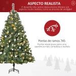 Árvore de Natal Artificial com 745 Ramos 200 Luzes LED com Cor Branco Quente Suporte e Decorações Incluídas Ø112x180cm Verde