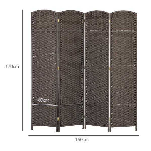 Biombo de 4 Painéis Separador de Ambientes Dobrável 160x170 cm para Sala de Estar Dormitório Escritório Marrom