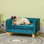 Sofá para Cães Pequenos 64x45x36 cm em Veludo com Almofada Lavável e Pés em Madeira de Bétula Azul Esverdeado